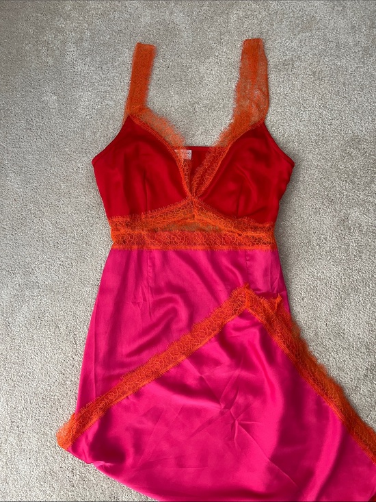 Never Fully Dressed Dresses & Skirts - Never Fully Dressed Pink and Red Lace-Trim Slip Dress with Orange Lace Accents